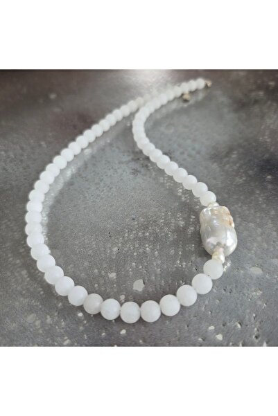 DRUZY Necklace with white jade and pearl Purity#38