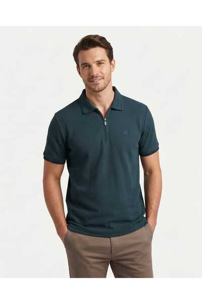 Özeniş Erkek Polo Yaka Slim Fit %100 Pamuklu Fermuarlı Waffle Kumaş T-Shirt