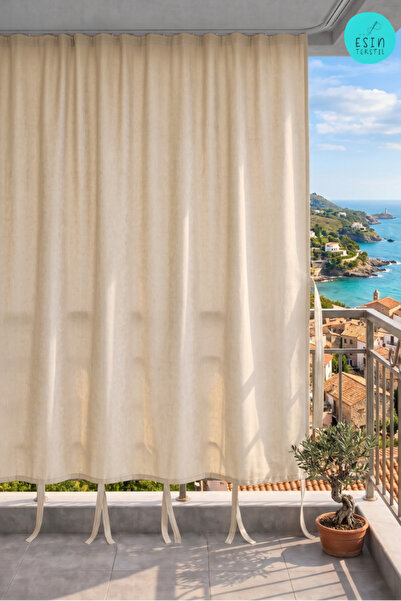 esin tekstil Open Beige Balcony Curtain with Cornice - Luxury Custom Made Canvas