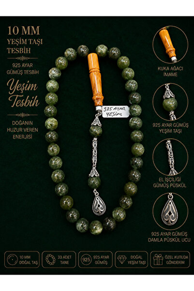 Moda Focus Yeşim tası 10 Mm 925 ayar gümüş