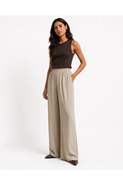 kikiriktekstil 10791 Women's High Waist Elastic Detailed Wide Leg Flowy Satin...