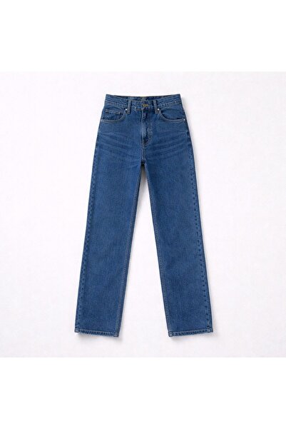 hies Bol Paça Lycra Loose Fit Women's High Waist Lycra Blue Jeans Trousers
