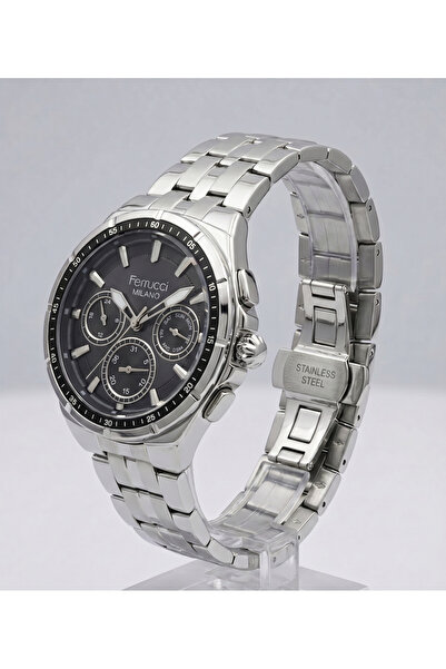 Ferrucci Milano 42mm Siyah Kadranlı Çok Fonksiyonlu Erkek Kol Saati 3 ATM Çel...