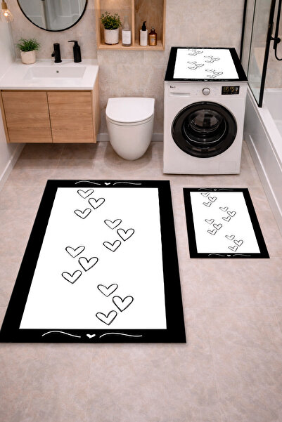 Getcarpet Комплект от 3 части килимчета за баня с дигитален принт и неплъзгащ...