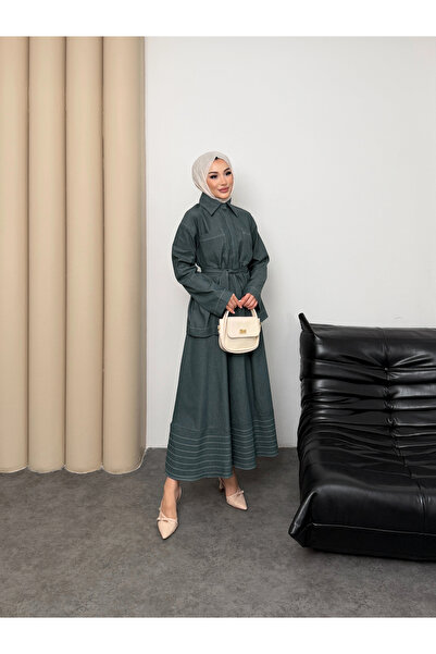 Mihran Butik Carina Model Denim Fabric Detailed Women's Dress Set
