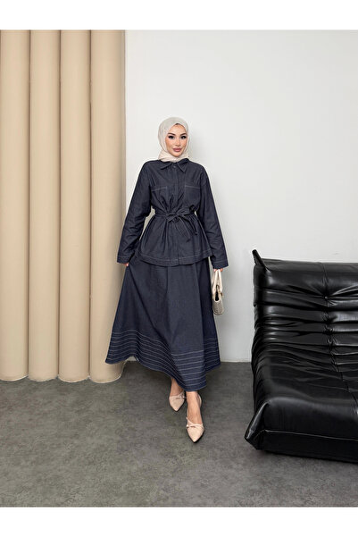 Mihran Butik Carina Model Denim Fabric Detailed Women's Dress Set