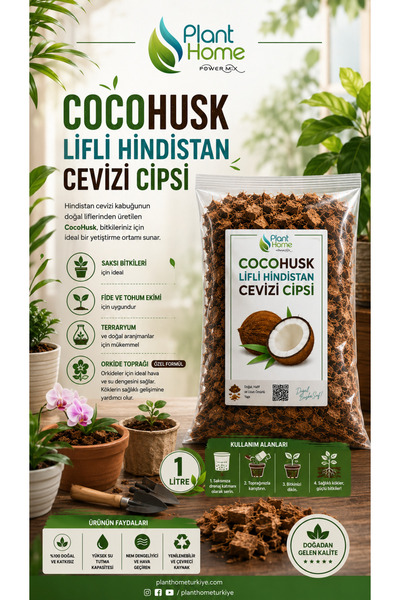 Plant Home Power Mix CocoHusk Lifli Hindistan Cevizi Cipsi 1 Litre – Orkide T...