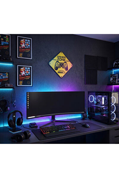 3D Layshop Gamer Zone Oyuncu Odası Duvar Dekoru - Sarı Siyah 3D Uyarı Tabelas...