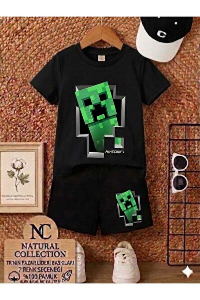 NC Nicee Clothes تي شيرت صيفي للأطفال شورت يونيسكس (رسم مينيكرافت)