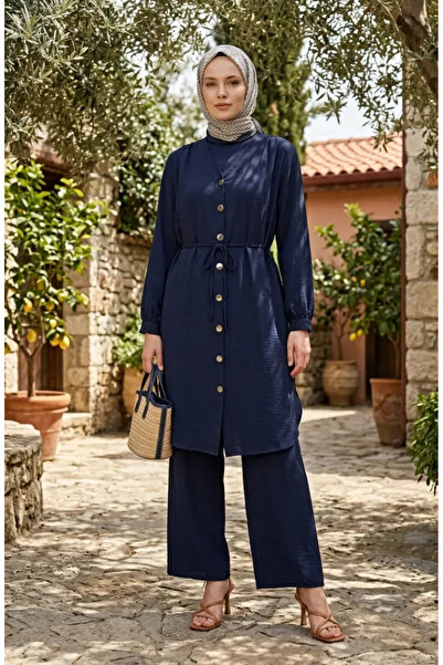 sefamerve Modal Fabric Button Detailed Double Suit 2268-06 Navy Blue