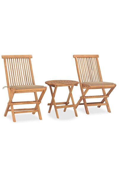 vidaxl Set mobilier exterior pliabil cu perne, 3 piese, lemn masiv tec