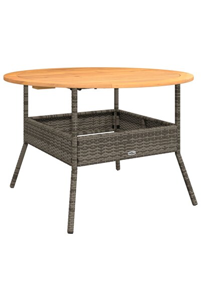 vidaxl Garden table, acacia wood top, grey, Ø110x71 cm polyrattan