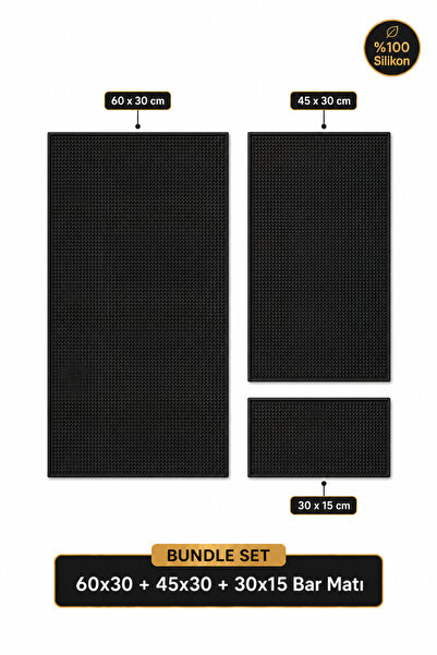 Siliconly 3’lü %100 Silikon Bar Matı Seti | 60x30 + 45x30 + 30x15 cm Kaydırma...