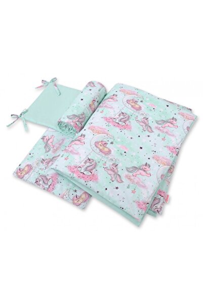 Bobono Lenjerie patut 3 piese cu protectie laterala Unicorn Mint
