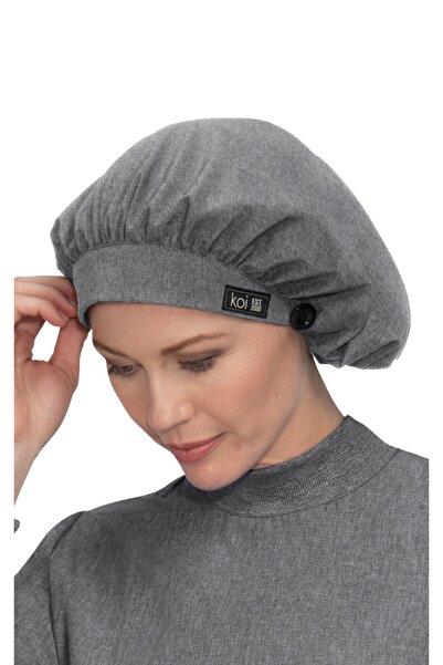 KOI Happiness Long Hair Surgical Scrub Cap for Women, Heather Gray (A174)