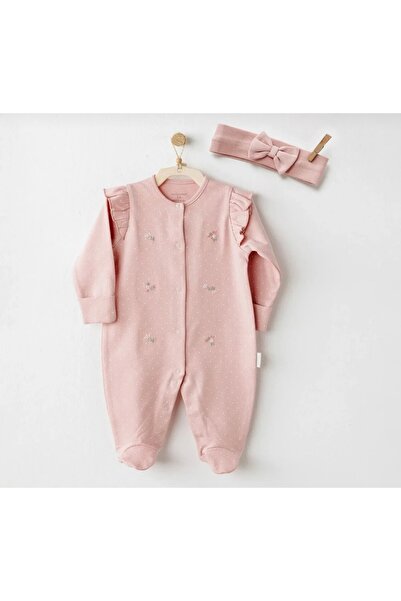 andywawa Limi̇ Baby Girl Cotton Embroidered Jumpsuit with Headband
