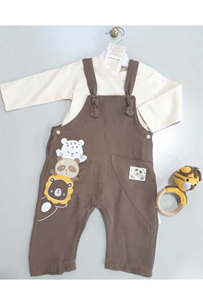 Sönmez Baby SEVİMLİ HAYVANLAR MÜSLİN SALOPET TULUM VE BLUZ İKİLİ MEVSİMLİK BE...