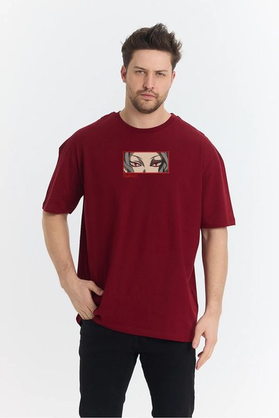 FAUNION Unisex Oversize Embroidered Demon Slayer Muzan Anime Design 100% Cott...