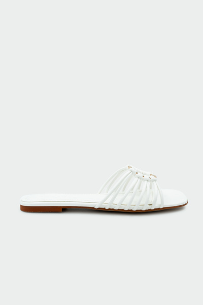 LAMİNTA Lola Gold Accessory Flat Women's White Slippers
