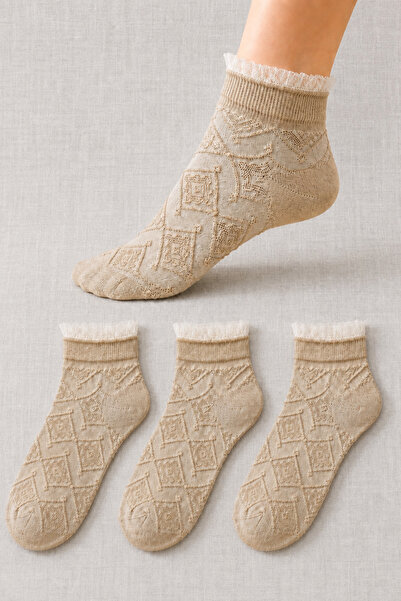 ZENGİN 3-Pack Seamless Toe Ruffled Elastic Women's Ballerina Socks Set
