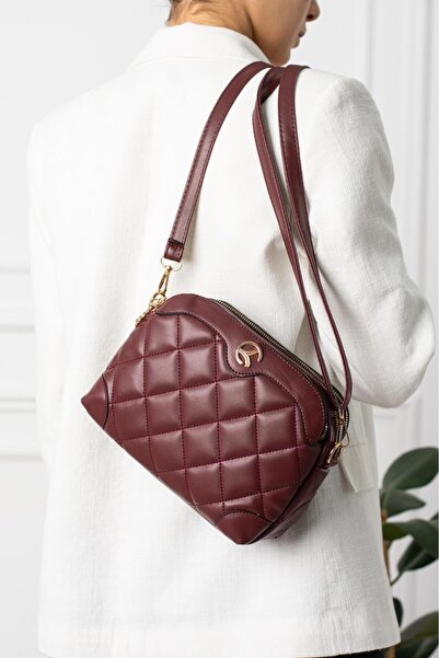 MILANOFOX Women's Burgundy Leather Quilted Gold Detailed Lined 3-Compartment ...
