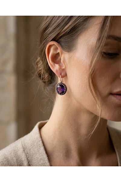 Dorvina Bronze Vintage Women Earrings Authentic Copper Jewelry Purple Crystal...