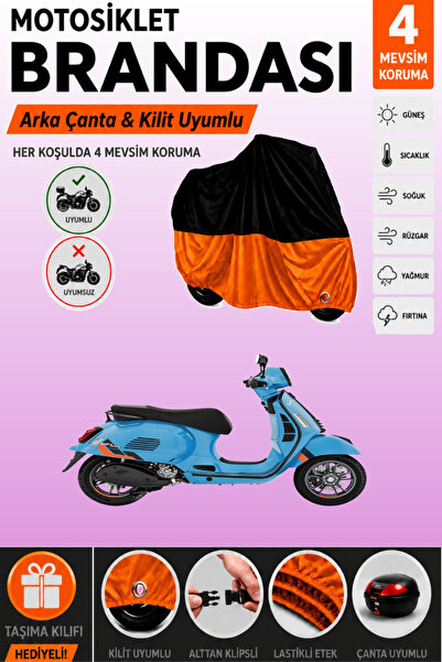 Cemku Double Black Top - Orange Bottom, Rear Bag Compatible Vespa Gts Super S...