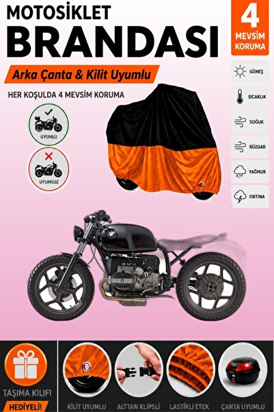 Cemku Double Black Top - Orange Bottom, Rear Bag Compatible Bmw R 65 Motorcyc...