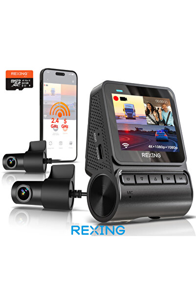 Rexing RH2 3 Kameralı 4K+1080P+1080P + 64 GB SD Kart[Ön+Arka+Araç İçi]