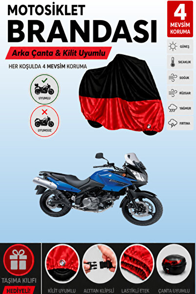 Cemku Double Black Top - Red Bottom, Rear Bag Compatible Suzuki V-Strom Dl 65...