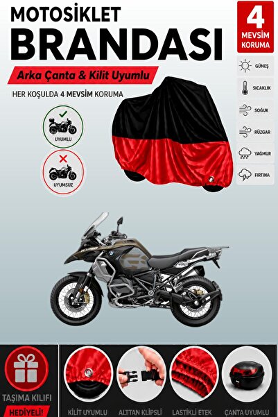 Cemku Double Black Top - Red Bottom, Rear Bag Compatible Bmw R 1250 Gs Motorc...