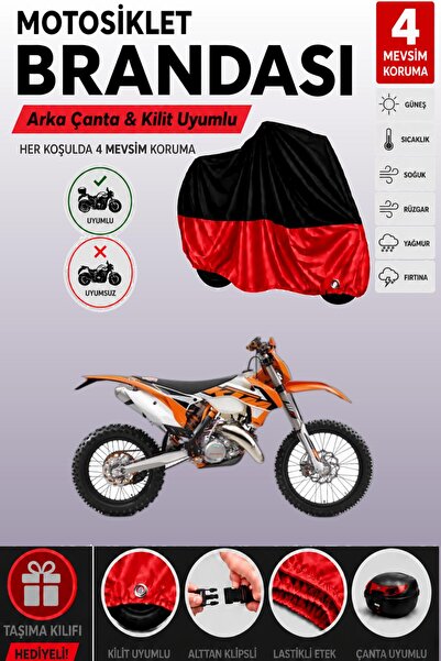 Cemku Double Black Top - Red Bottom, Rear Bag Compatible Ktm 125 Exc Motorcyc...