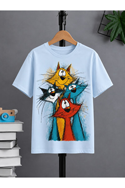 VODEXA Unisex majica prevelikog kroja 4 CAT print 100% pamučna majica udobnog...