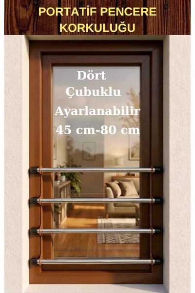 PenGüven 4 Çubuklu - Kahverengi (45 CM-80 CM) Portatif Pencere Korkuluğu- Çoc...