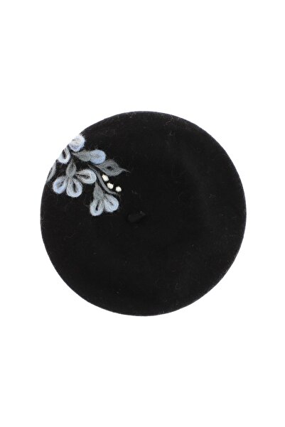 Evita Beretă de damă, lână, Evita, mărime unică, cu model floral din pâslă, N...