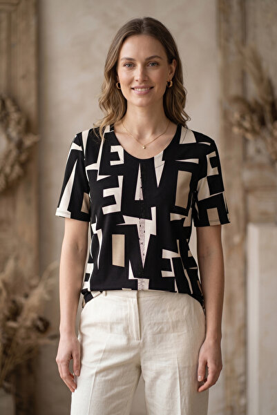 YXL COLLECTION Tricou pentru femei, mărime mare, cu decolteu în V, cu imprime...
