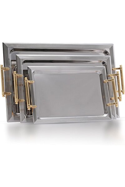 ALSAIF 3-piece serving tray set with side handles, modern and elegant design ...