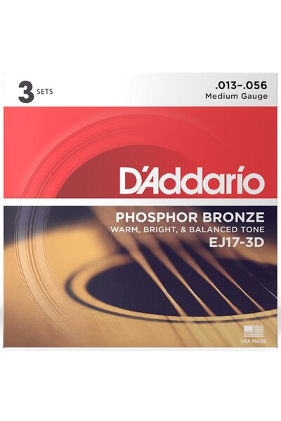 Daddario أوتار جيتار صوتي من الفوسفور برونز EJ17-10P - مقاس متوسط - 13-56 - 1...