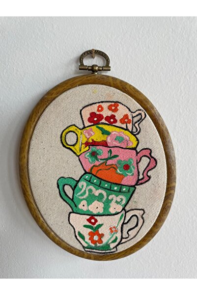 İzge Sanat El Yapımı Kasnak Kanvas Akrilik Tablo ( Cups)