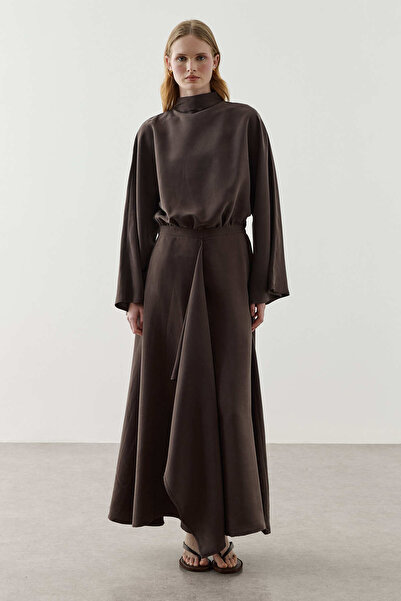 Fahhar Front-Piece Tencel Dress Brown