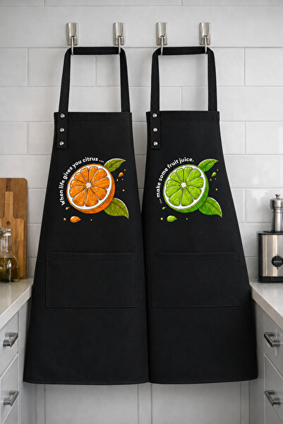 Hulganz Kitchen Apron Set of 2 Stain-Resistant Water-Repellent Fabric Fade-Re...