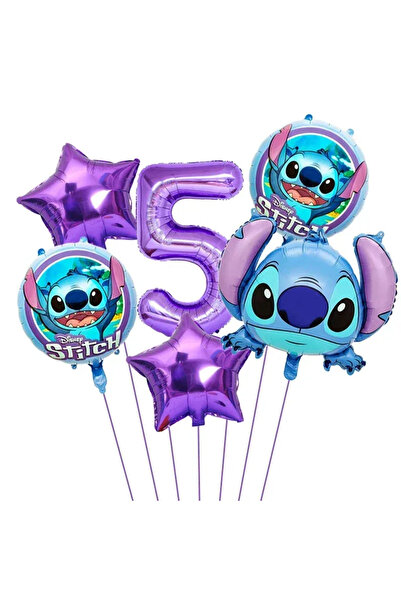 Baloane Vesele 5th Birthday Balloon Set Stitch Theme Purple and Blue SET313-5