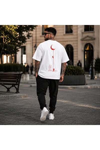 ELZE MODA A Quality Men's Premium Red Lunar Line Streetwear Back Printed Over...
