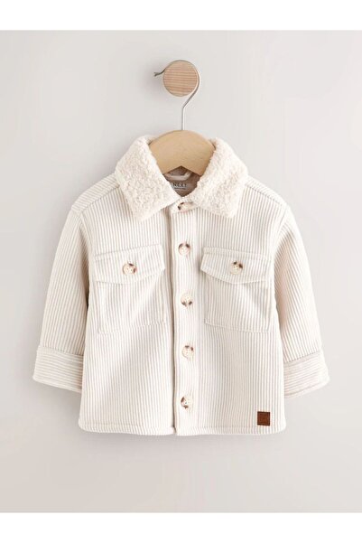 Next Baby Ecru White Velvet Jacket with Borg Lining