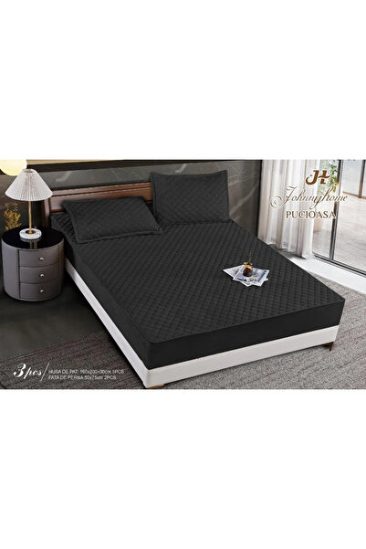 Pucioasa Topper-style fitted cover with elastic, 160x200, black velvet with d...