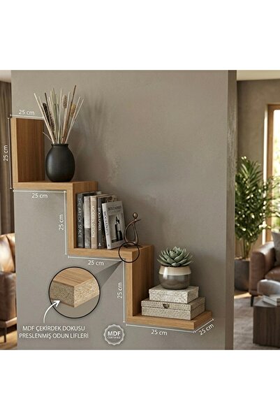 ALADAĞ HOME Modern Z Tipi Duvar Rafı Ahşap Ceviz Dekoratif Zigzag Raf Minimal...