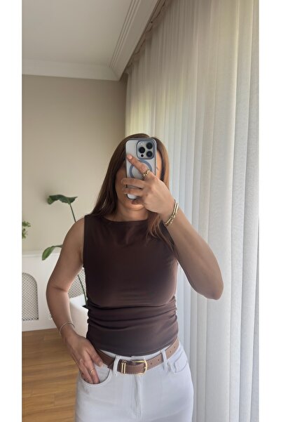 Butikrenginyılmaz Sleeveless Basic Bodysuit with Side Ruching Detail