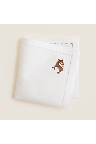 Chakra Deer Embroidered Napkin 40X40 cm White