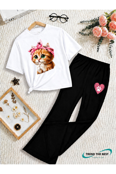 TREND THE BEST Trendin En İyisi Letnje crne široke pantalone i majica, dizajn...