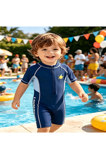 MELEZ SWIMSUITS بدلة سباحة قطعة واحدة للأطفال، بدلة سباحة قصيرة الأكمام بسحاب...